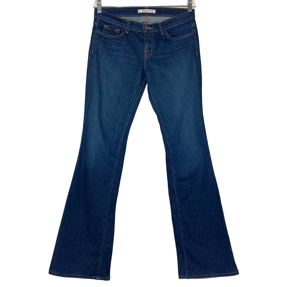 J Brand The Boot Leg Jean In Dark Vintage Blue Wash Mid Rise Distressed Size 29